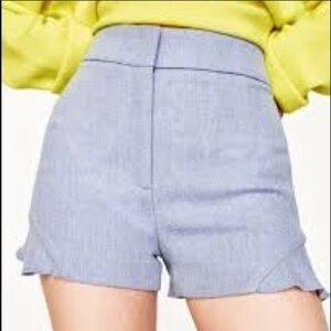 ZARA high waisted blue denim shorts w scalloped side hemline